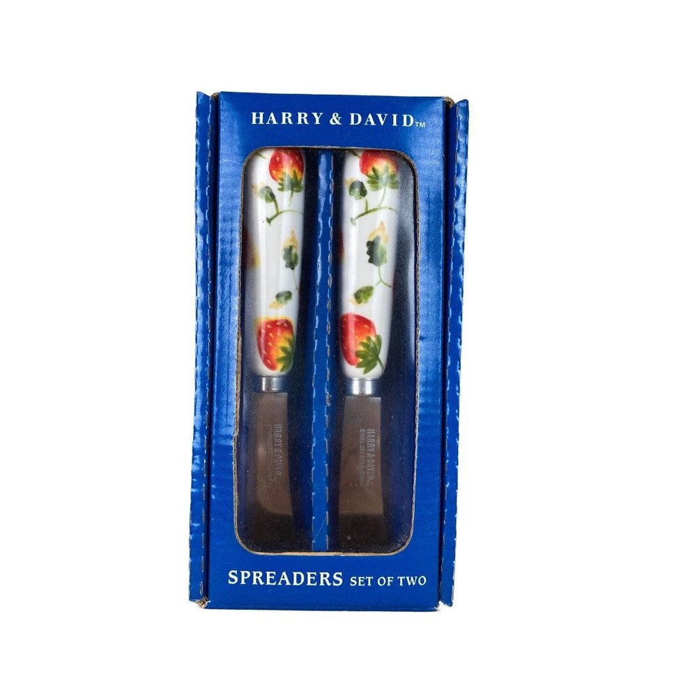 Harry & David Set 2 Ceramic Strawberry Stainless Spreaders Charcuterie Board